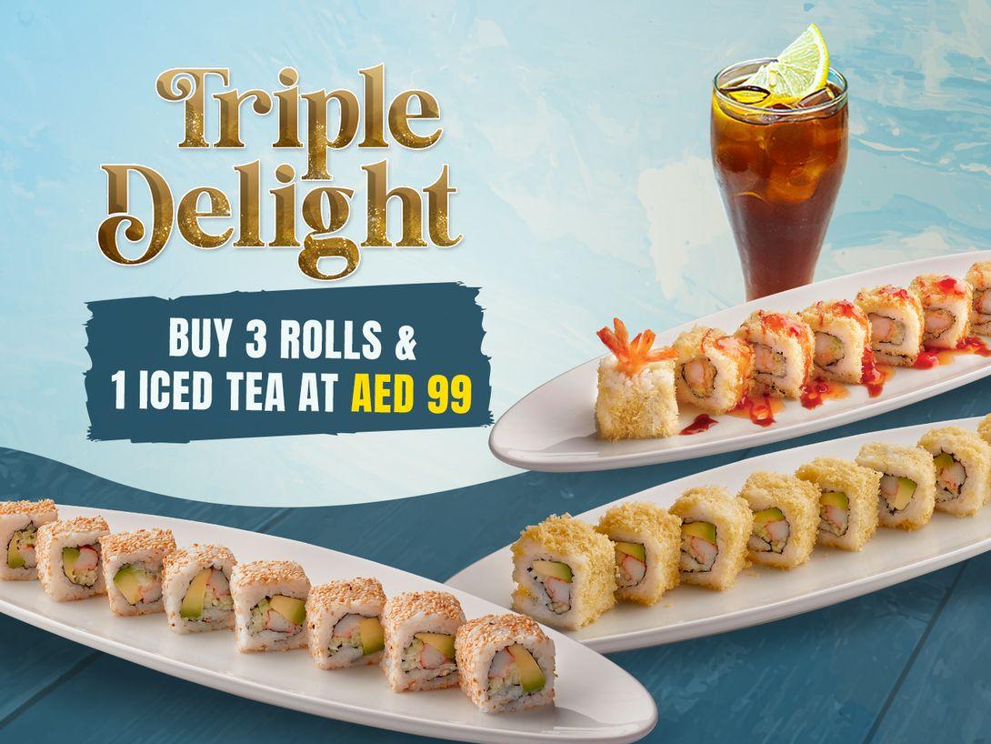 Buy 3 Rolls and 1 Iced Tea at AED 99