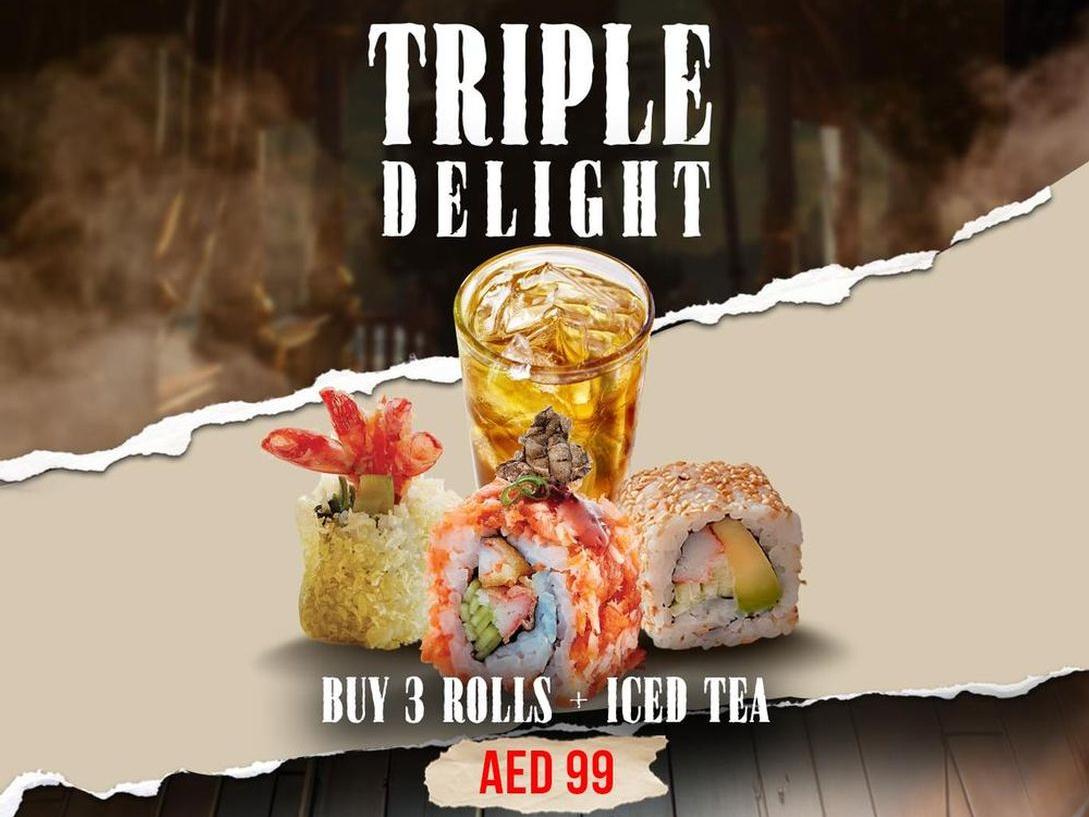  Buy 3 Rolls and get 1 Iced Tea for just 99 AED