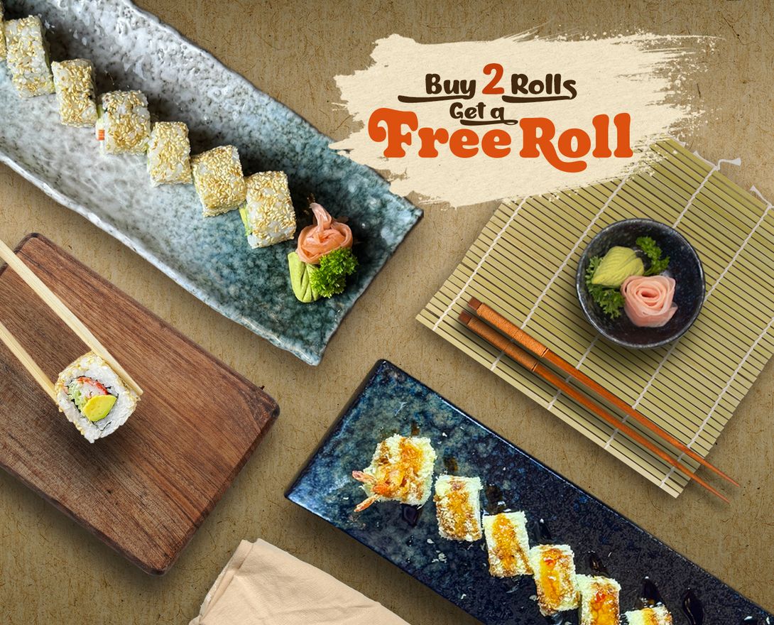 Order any two rolls, Get a free roll